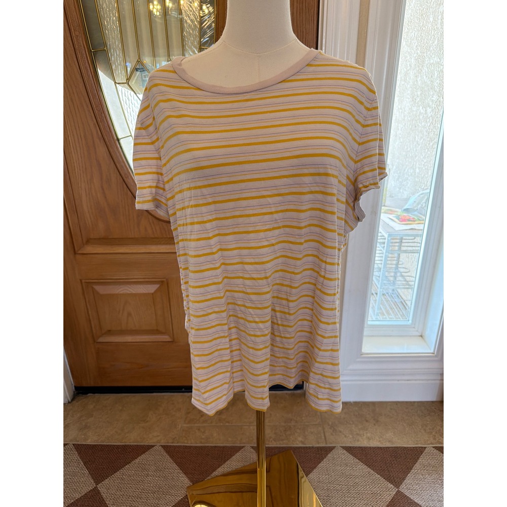 Gap Vintage Wash T-Shirt Womens XXL Yellow Lavender Striped Short Sleeve Cotton